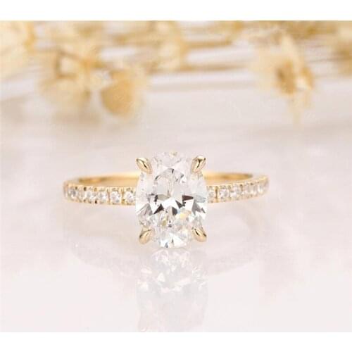 RandH 1.5carat 8*6mm Oval Cut AU585 14K Moissanite Rings For Women Solitaire Ring Band Stone 4 Prong Set Womens Ring Engagement