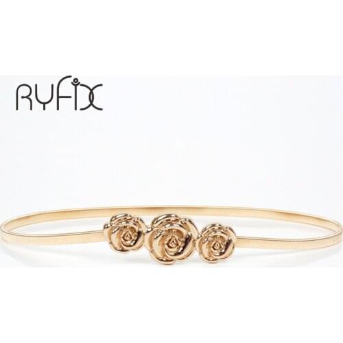 New Fashion Women Belts Rose Clasp Front Closure Elastic Metal Waistband Strap 2021 Fashion Women Belts Gold/Silver BL58