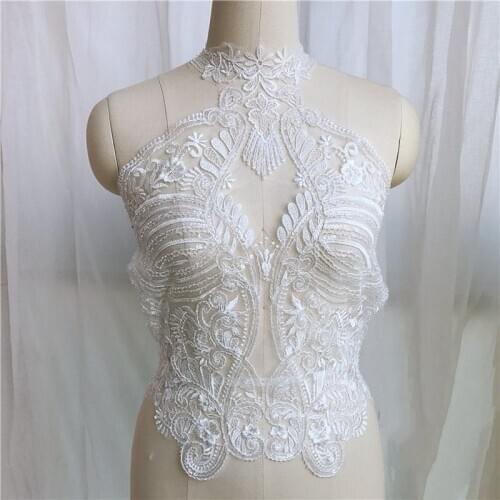 GLace luxury lace Handmade Beads 3D Wedding Dress Applique DIY Ivory White Lace Collar Lace Fabric Patch TX1085