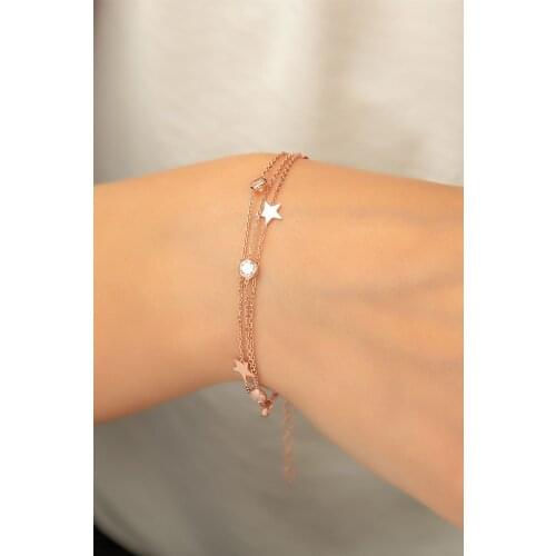 925 setting Rose Gold Plated Zircon Cubic Zirconia Star Silver Bracelet