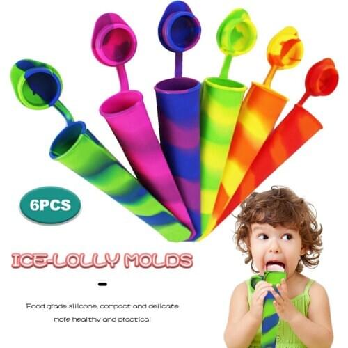 6pcs Silicone Ice Tube Mold With Lids Colorful Frozens Ice Cream Yogurt Popsicl Maker Tray Summer Drinking Kitchen Accessories