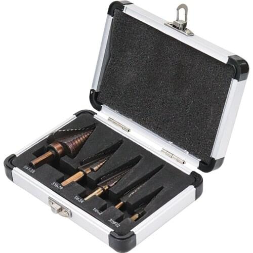 5pcs HSS Titanium Coated Step Drill Bit Drilling Power Tool Accessories Aluminum Case for Metal Wood Hole Cutter Cone Drill Bits