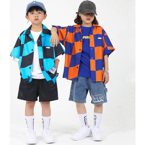 Plaid Hip Hop Dance Costume Kids Clothes Street Dancewear Dancer Outfit Designer Clothes Rave Outfit Performance Costume DL8047