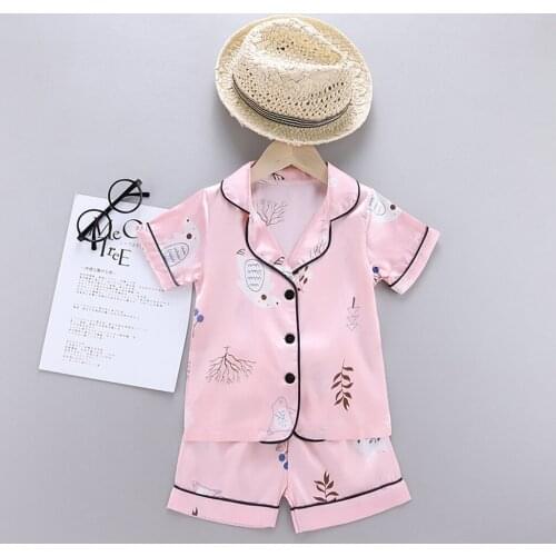 #VW Cartoon Tops+Shorts Pajamas Sets Single Breasted Turn-down Collar Sleepwear Sets Baby Boy Girl Short Sleeve Outfits ropa