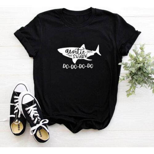 Women Christmas Summer Loose T Shirts for Women Tops Auntie Shark Printed Tee Shirt Femme O-neck Short Sleeve Cotton Tshirt