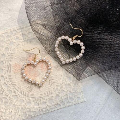New Style Gold Plated Earrings Love Heart Earrings for Women Korean Pearl Dangle Earring Fashion Party Wedding Fine Jewelry