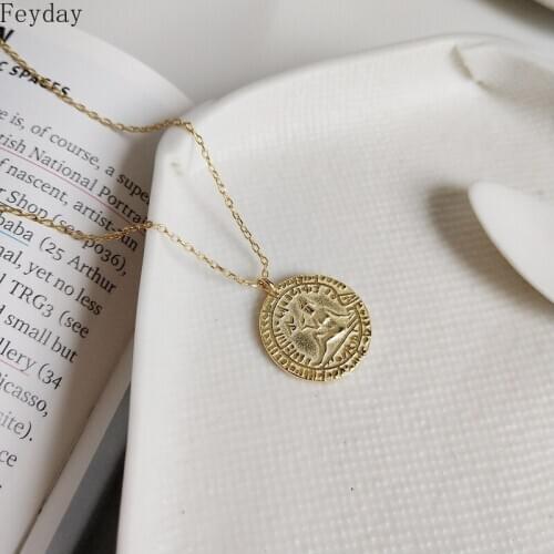 Vintage Portrait Coin Pendant Necklace For Women 925 Sterling Silver Round Coin Disc Necklaces Party Wedding Fine Jewelry Choker