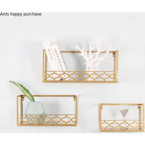 Golden Wall Shelf Decorative Storage Shelf Bedroom Wrought Iron Bookshelf Living Room Potted Frame Metal Hollow Display Stand