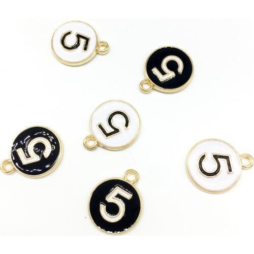 10pcs/lot Oil Drop Round Shape Enamel Charms Pendant Rhinestone Number 5 Charms DIY Bracelets Floating Jewelry Accessories XL527