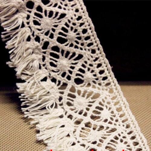 15Yards Cotton White Tassel Lace Crocheted Fringe Lace Trims For DIY Sewing Craft 5cm Width