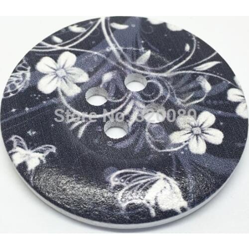 20pcs 50mm Large Wooden Buttons Black Flower Overcoat Button Embellishments Scrapbook Crafts Cardmaking
