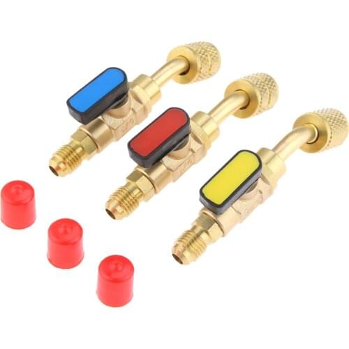 3Pcs HVAC A/C Angled Shut-off Ball Valve Adapter Brass 1/4" 5/16" SAE For R22 R12 R410a Charging Hoses Refrigerant Operation