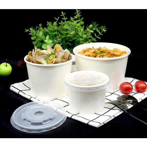 50pcs Thicken disposable white bowls 20ml/420ml/520ml/750ml/850ml ice cream dessert snack salad soup food paper cups with covers