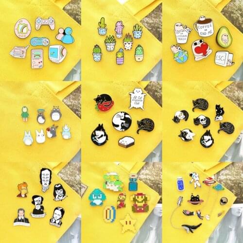 6 ~ 11 Pieces / Set Cat Plant Enamel Pin Set Custom Game Machine Avocado Retro Brooch Lapel Pin Badge Jewelry Gift Price Amazing