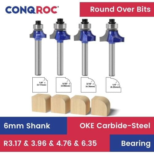 4 Pieces 6mm Shank Corner Rounding Router Bits Set Round Over Milling Cutters Kit