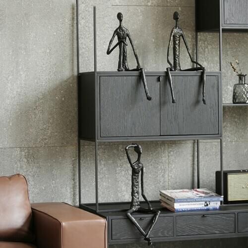 62cm Modern Abstract Figure Sitting Upright Touching Hair Statue Home Hotel Metal Craft Room Decor Objects Offic Sculpture Gift