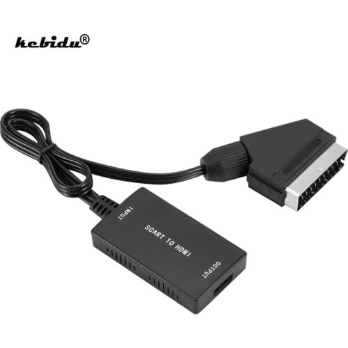 SCART To HDMI-compatible Video Audio 1080P Upscale Converter Adapter for HDTV Monitor Projector Plug and Play with USB Cable