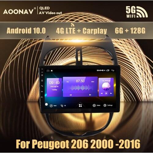 2 din Android 10.0 Car Radio for Peugeot 206 2000 -2016 Car Stereo Auto radio multimedia player Head Unit Qled screen