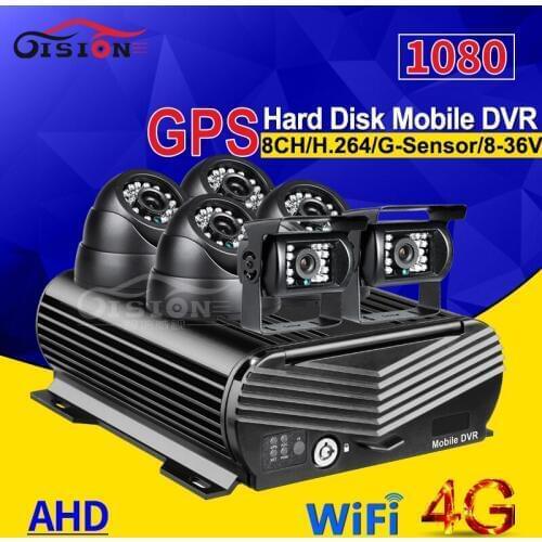 4Pcs Indoor+2Pcs Outdoor Rear View Parking Cameras+4G GPS Wifi 8CH 1080N Car Mobile Dvr 2TB Hard Disk Cycling Record GPS Tracker