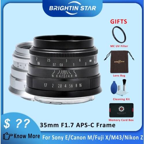 Brightin star 35mmF1.7 lens large aperture lens For sony A6300 a6000 Canon EOS-M fuji FX XA3 XA5 XT3 M4/3 M50,M100