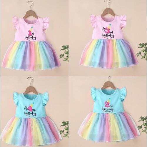 Girl Birthday Cartoon Baby Girls Dress Summer Cute Baby Princess Birthday Party Mesh Dresses Costume Toddler Infant Kids Clothes