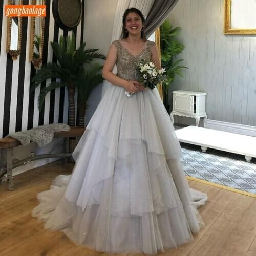 Elegant Silver Gray Prom Gowns Lace Appliqued Beaded Boho Sexy Women Party Dresses Long Formal Custom Made 2020 Vestidos De Gala