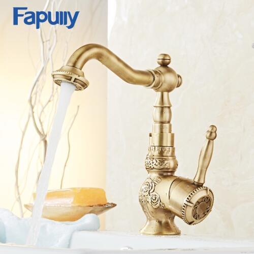 Fapully Bathroom Faucet Water Tap Antique Style Brass Single Handle Hot And Clod Water basin Faucet Mixer 566-11TB