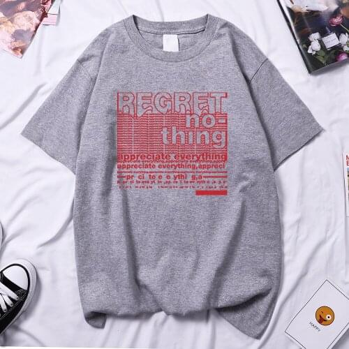 Regret Nothing Letter Cool Printed Woman T-shirt Hip Hop Simple T Shirt Harajuku Brand T Shirts 2021 Trendy Women Tee Shirt
