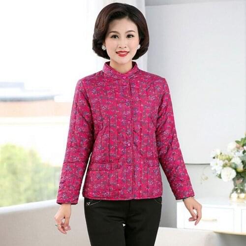 Middle-Aged Elderly Womens Cotton Coat Thin Light Liner Winter Jackets Short Keep Warm Printed Overcoat Tops Women Winter Coat