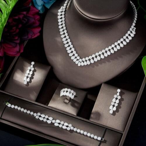 HIBRIDE Luxury High Quality Cubic Zirconia Earrings Necklace Set for Women Wedding Dinner Party Birthday Gift Jewelry N-1202
