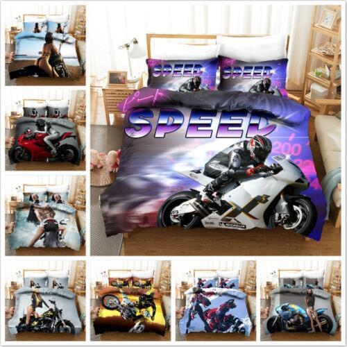 Duvet Cover 3D Motorcycle racing beauty sexy underwear girl Rally Bedding Sets King Queen full Twin Size 2/3pcs PillowCase