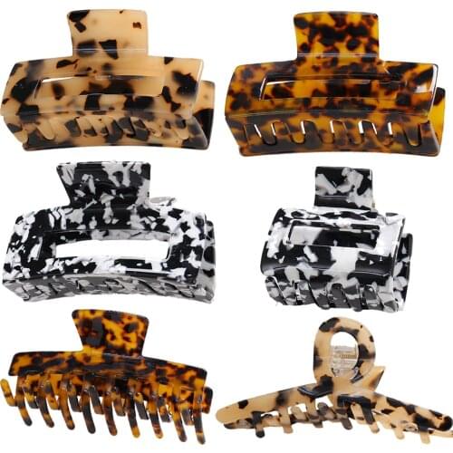 Korean Geometric Acetate Hair Claws Big Size Square Hair Crabs Clip Leopard Grain Hair Clamps For Women Fashion Hair Accessories