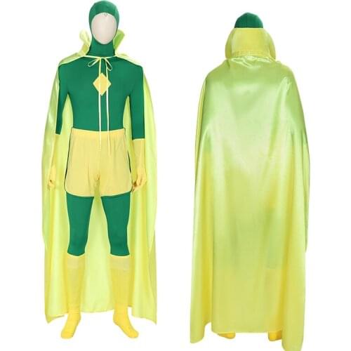 Adult Wandavision Cosplay Costume Vision Green Bodysuit And Yellow Shorts Clothing Fancy Masquerade Party Outfit