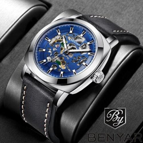 BENYAR Automatic Mechanical Watch Mens Top Luxury Brand 2021 Business Fashion Leather Waterproof Luminous Wristwatches For Men