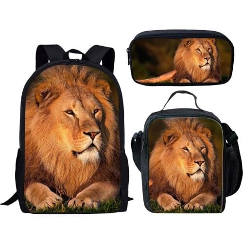 Custom Lion 3D Print Children School Bags Set for Teen Girls Boys Kids Primary School Backpack Large Capacity Book Bags Satchel