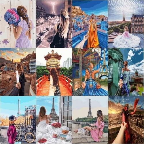 GATYZTORY DIY Oil Painting By Numbers Girl Portrait For Adults Children Paint Kits Handmade City Landscape 40x50cm Framed Home A