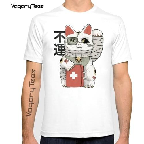 Unlucky White Cat funny Otaku t shirt homme Cute Kitten short sleeve men casual tshirt unisex Harajuku streetwear tshirt