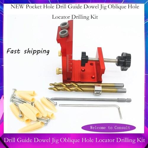 NEW Pocket Hole Drill Guide Dowel Jig Oblique Hole Locator Drilling Kit Aluminium Woodworker DIY Tools with 9mm Drill Bit