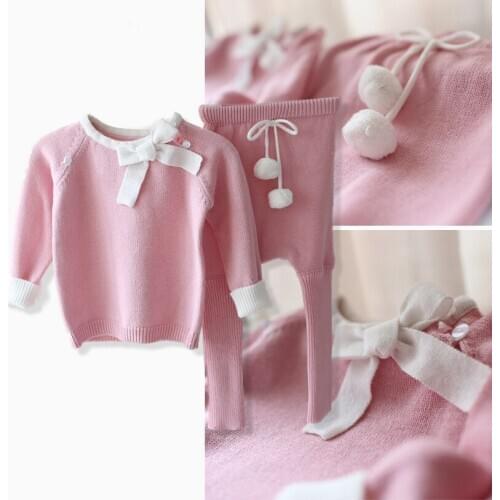 New 2016 spring autumn Knitwear baby girls clothes infant Sweater + kids pants 2pcs sets baby cute Knitting Shirt pullover suit