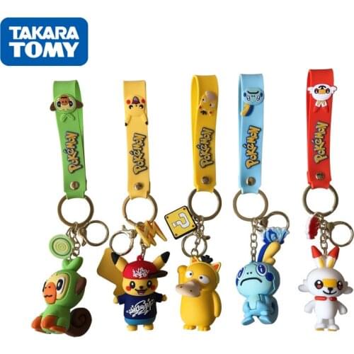 Pokemon Anime Keychain Pikachu Psyduck Action Figure Key Ring Backpack Pendant Children Toy for Birthday Gifts