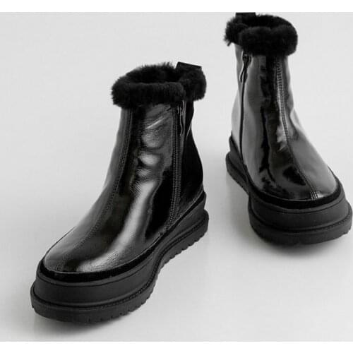 QZYERAI Brand Women Wool Ankle Boots Winter Warm Short Boots Genuine Leather Office Casual Shoes Woman Flats Platform Boots