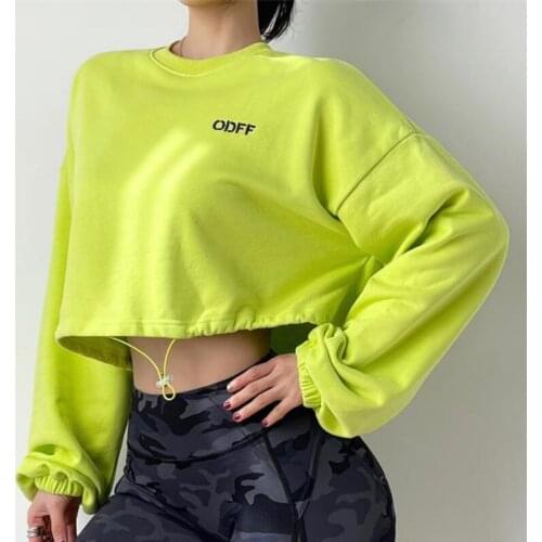 Sports sweater women short running fitness clothes casual loose top long sleeve yoga crop tops