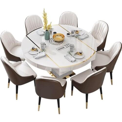 Light luxury dining table and chair combination postmodern multifunctional retractable round Hong Kong dining table