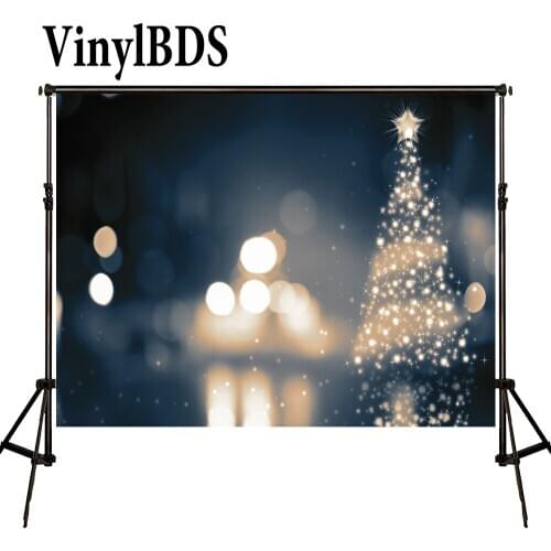 VinylBDS Photo Background Kids Christmas Backdrop Bokeh Christmas Tree Backdrop Blue Kids Wall Photo Backgrounds for Studio