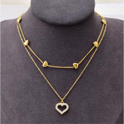 XIYANIKE 316L Stainless Steel Gold Color Heart Rhinestone Necklaces For Women Double Layer Choker 2021Trend Fashion Gift Jewelry