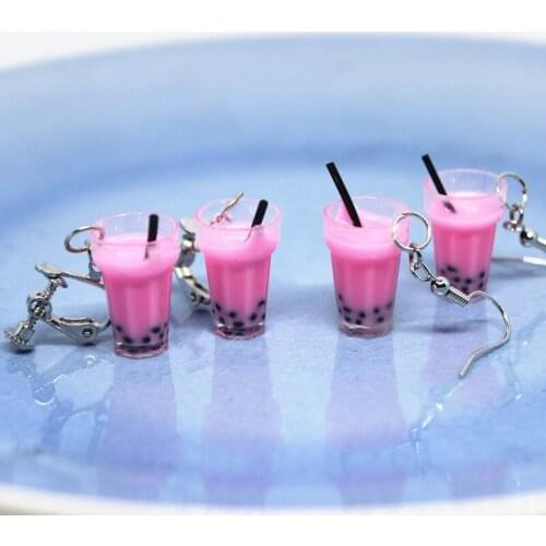 Funny Original Earrings Simulation I Want To Drink Milk Tea Creative Womens Fashion Ear Hook Personality Ear Clip Gifts