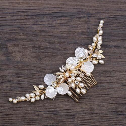 FORSEVEN Gold Leaf Crystal Rhinestone Bride Princess Hair Comb Wedding Bridal Head Piece Hair Jewelry Accessories for Women BH