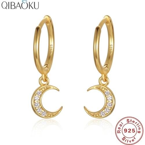 925 Sterling Silver Hoop Earrings Moon Zircon Earrings for Women Shiny Cute Ear Jewelry Gift Simple Earrings