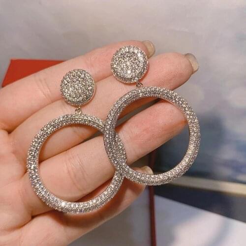 HIBRIDE Vintage White Cubic Zirconia Big Circle Drop Earrings Luxury Design Women Bridal Party Accessories Bijoux Femme E-924