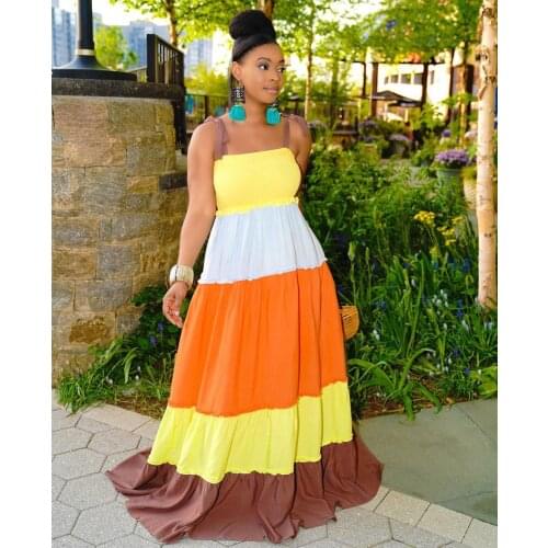 Colorful Striped Printed Summer Long Maxi Dresses For Women Party Night Club Elegant Pleated Wedding Gowns Wholesale Robe